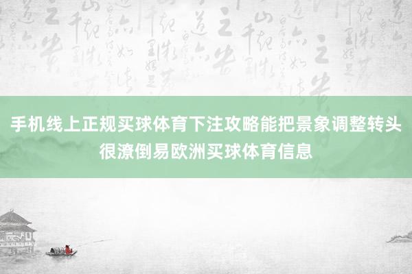 手机线上正规买球体育下注攻略能把景象调整转头很潦倒易欧洲买球体育信息